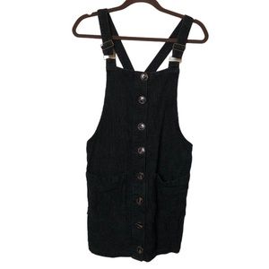Urban Heritage Black Wide  Wale Corduroy Jumper Overall Mini Dress